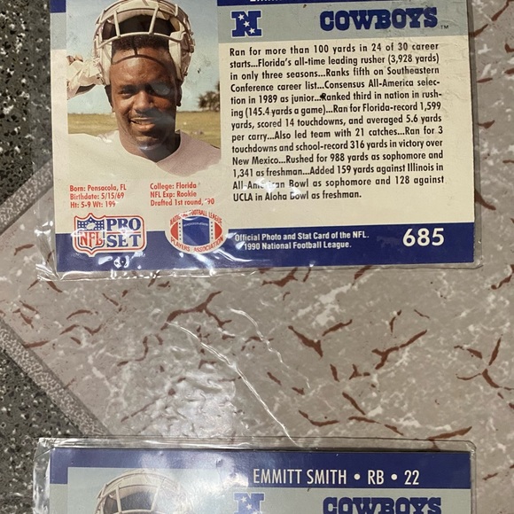 1990 Pro Set Football 2 card lot *EMMITT SMITH* RC #685 NM Dallas Cowboys NFL *R - Picture 5 of 5